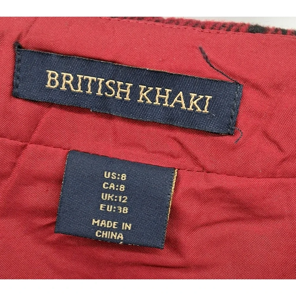 British Khaki Red Plaid Short Skirt Womens Sz 8 Faux Wrap‎ Dark Academia Twee